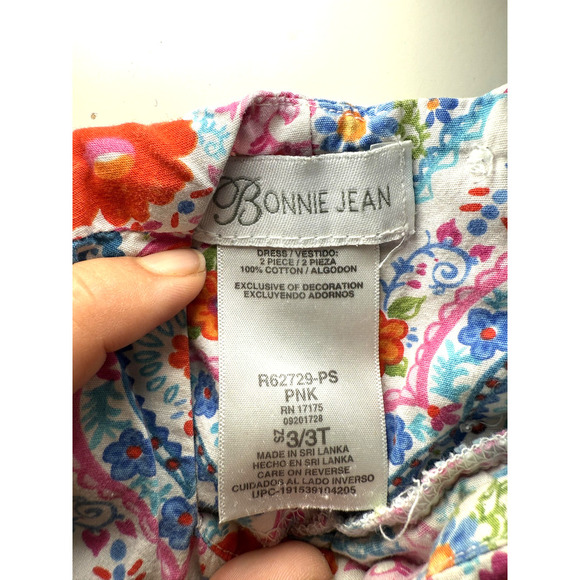 Bonnie Jean Dress Girls 3T Pink Floral Boho Tassel Sleeve Summer Cotton Casual - Picture 4 of 4